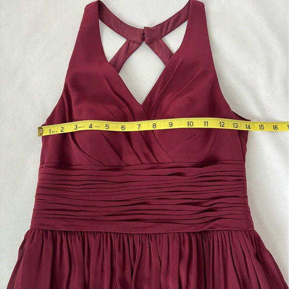 Azazie Natasha A-Line Pleated Chiffon Bridesmaid Dress Burgundy Size 4 - Picture 7 of 10